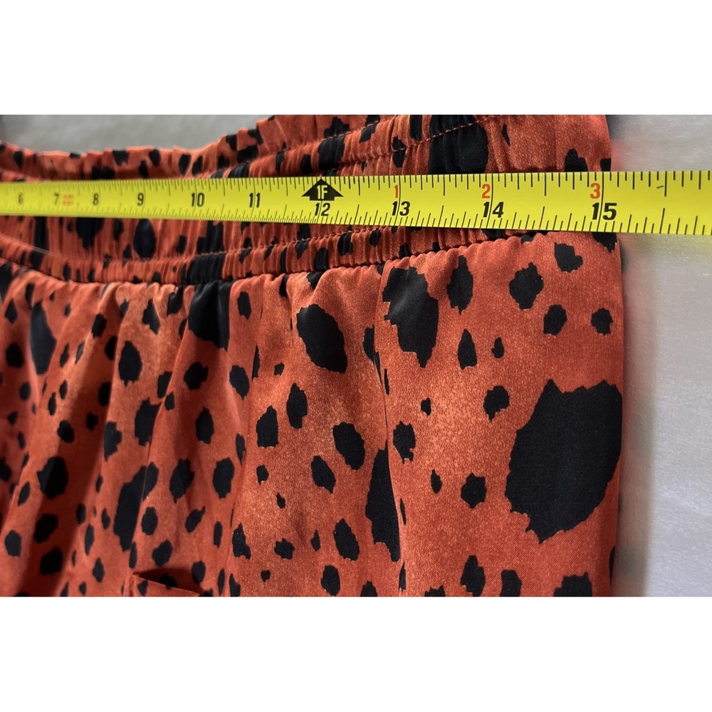 Forever 21 Satin Pants Leopard Print Elastic Pullon Silky Loungewear Copper LG - Picture 6 of 9